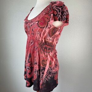 Live and Let Live Short Sleeve Paisley Blouse Top